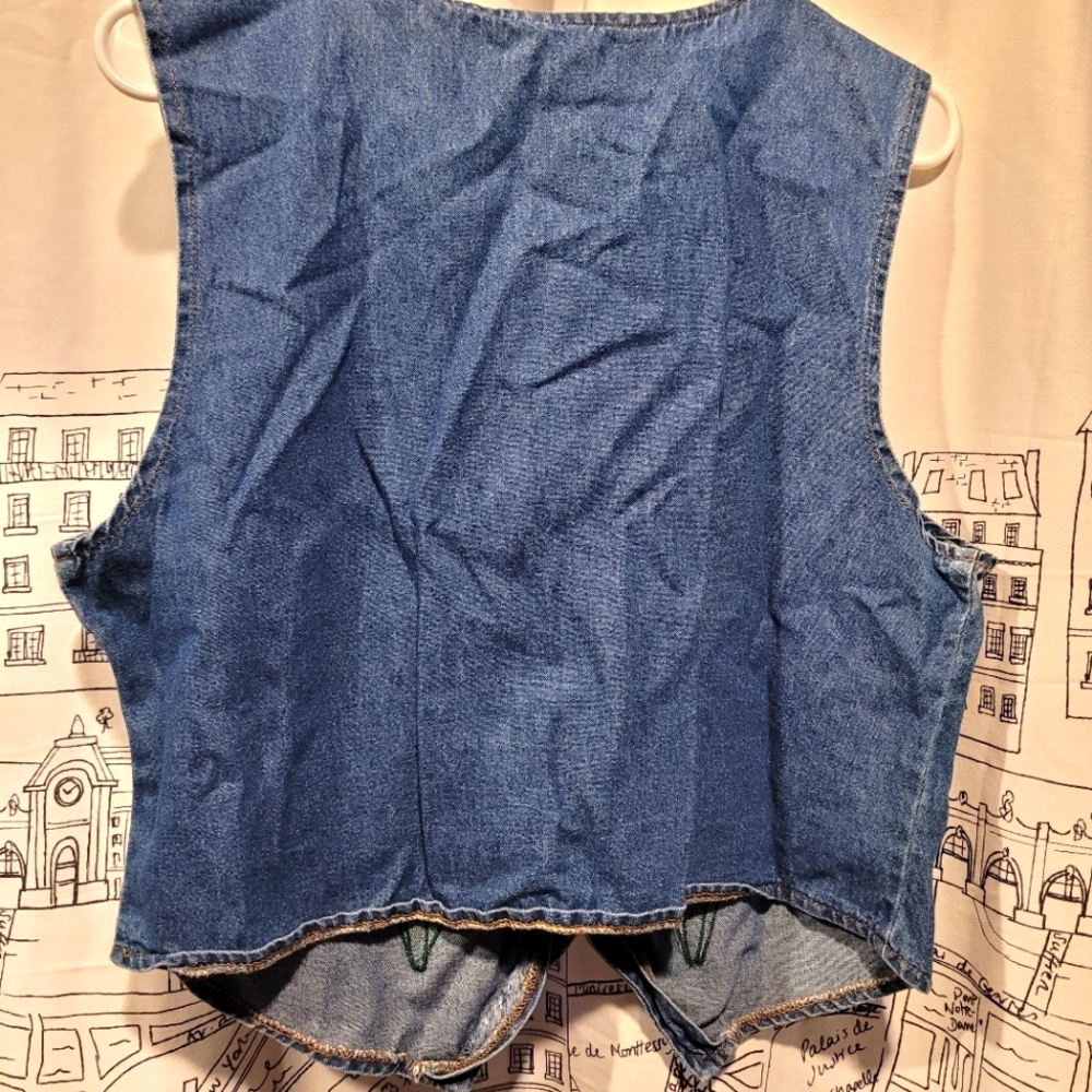 Vintage Sunbelt Denim Floral Applique Vest Large EUC - Picture 6 of 6